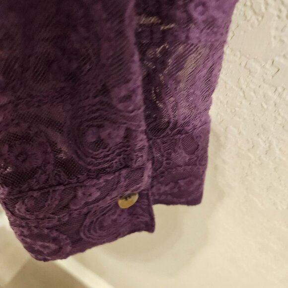 Soft Surrounding Woman SZ L Purple Paisley Lace Sheer Button Up Blouse Whimsical - Picture 4 of 7